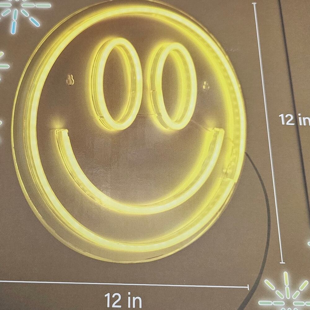 Glow by Outshine Co Smiley Face LED Neon Light Yellow Wall Decor 12 Inch NEW - Picture 10 of 10